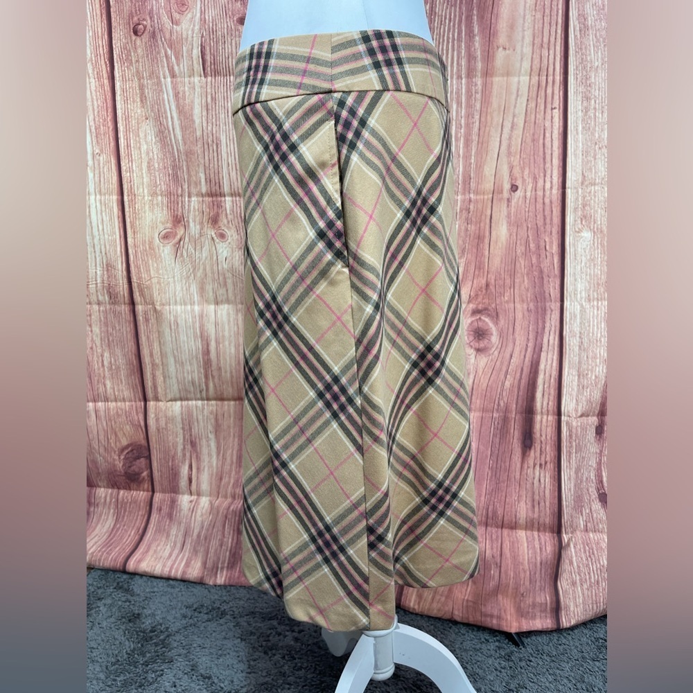 Lands’ End Tan black pink plaid wool blend knee length A-line skirt size 10 - Picture 6 of 16